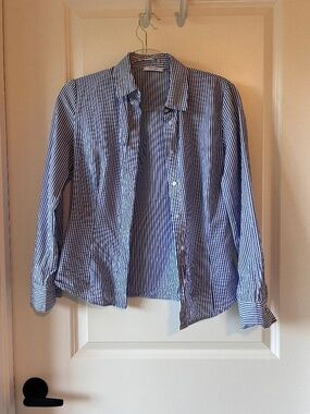 Blue and white striped button down shirt